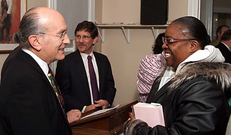Attorneys Richard Bieder and James Horwitz with a guest of the Bridgeport Rescue Mission